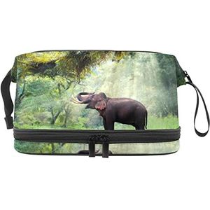 Grote capaciteit reizen cosmetische tas,Mooie bos groene olifant rivier water, make-up tas, waterdichte make-up tas organisator, Meerkleurig, 27x15x14 cm/10.6x5.9x5.5 in