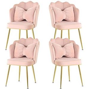 GEIRONV Dining Chair Set van 4, for Woonkamer Slaapkamer Keuken Lounge Stoel Fluwelen Galomoplated Titanium Gold Pen Rugleuning Stoel Eetstoelen (Color : Pink)