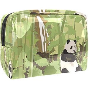 Draagbare make-up tas met rits reizen toilettas voor vrouwen handige opslag cosmetische zakje Panda bamboe waterval bos boom aquarel