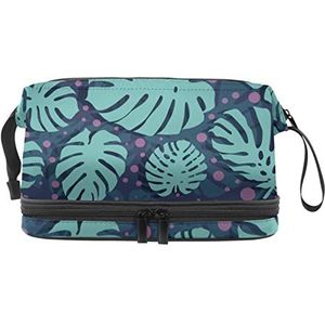 Grote capaciteit reizen cosmetische tas,Make-up tas,Waterdichte make-up tas Organizer, tropisch patroon donkere kleur, Meerkleurig, 27x15x14 cm/10.6x5.9x5.5 in