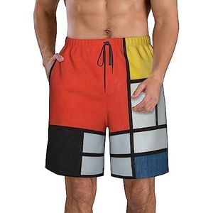 PHTZEZFC Samenstelling in rood geel blauw en zwart print heren strandshorts zomer shorts met sneldrogende technologie, lichtgewicht en casual, Wit, S
