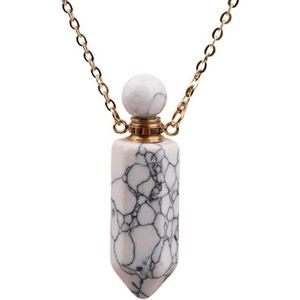 Crystal Perfume Bottle Healing Chakra Gemstones Pendant Necklace Women Roses White Crystal Essential Oil Jewelry (Color : WhiteTurquoiseGold)