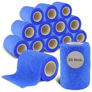 nilo zelfklevende bandages - 24 rollen 5cm x 4.5m zelfklevend elastisch ademend verband, voetverband, pootverband, eerste hulp, steunverband (blauw)