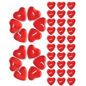 Doos met 50 rode hartvormige theelichtjes - kaarsen voor Valentijnsdag, voorstellen, bruiloften, jubilea, tafelstukken, romantische drijvende mini-theelichtjes, rookloze en geurende decoraties