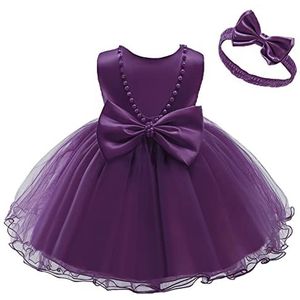 Meisjes Prinses Jurk Baby Bruiloft Backless Strik Pageant Met Hoofddeksels Jurken Tutu Party Verjaardag Kostuums 6M-6T (18-24 maanden,Purper)