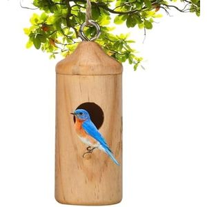 Hang kolibrie nesthuis houten vogelhuisjes voor buiten houten vogelschommel huizen natuurlijk houten nest voor zoemend winterkoninkje (kleur: A)