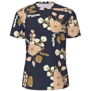 Rose Bloemen Patroon Bloem Getrokken Print Mannen Sport T-Shirt, Ademend Cool Droog Mesh Base Layer Tops Korte Mouw Running Top Gym Shirt, Zwart, S