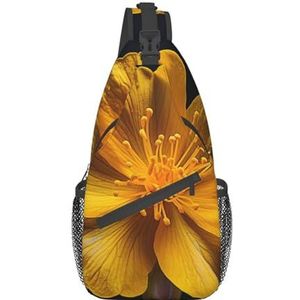 VducK Sling Bag voor Vrouwen Mannen Serie Bloemen Print Crossbody Schoudertas Borst Schouder Rugzak Reizen Wandelen Dagrugzak, Romantische Gele Bloem, Eén maat