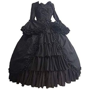 Frolada Gothic Lotila vintage middeleeuwse verkleedjurk voor dames, retro, vierkante hals, strakke taille, middeleeuwse jurk met strikje, cosplay, party, zwart, XL