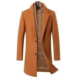 Heren Wollen Trenchcoat Winterwol Gemengd Overjas Met Afneembare Sjaal Halflange Dikke Uitloper (Color : Camel, Size : Men-M)