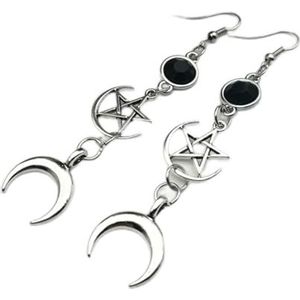 Oorbellen Halve maan godin zwarte geboortesteen oorbellen en Pentagram heks maan oorbellen gotische sieraden-zon sieraden (Color : 3)
