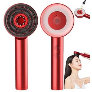Hoofdhuidmassageborstel, Protable Shiatsu-Haarhoofdhuidmassager, Haarolie-Applicator, 3 Massagestanden, 10 Minuten Modustiming, 850Nm Lichtgolf, Voor Haargroeistimulatie,Red