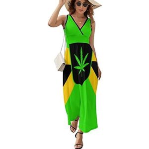 Jamaicaanse vlaggen met een hennepblad dames lange jurk mouwloze maxi-jurk zonnejurk strand feestjurken avondjurk 2XL