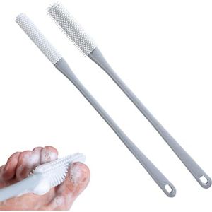 Vingerborstel met lange handgreep, siliconen vingerborstel, voetborstel met siliconen haren, voetreiniger in de douche, voetborstel met siliconen haren, verlengde handgreep