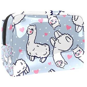 Draagbare make-up tas met rits reizen toilettas voor vrouwen handige opslag cosmetische zakje schattige lama alpaca cartoon