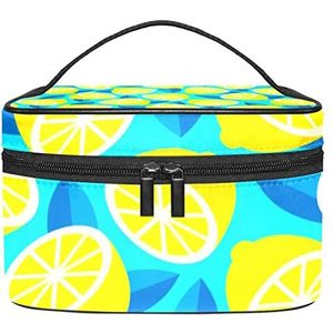 Citrus Fruit Geel Citroen Make-up Tas voor Vrouwen Meisjes Cosmetische Tassen met Handvat Reizen Make-up Organizer Tas, Citrus Geel Citroen Patroon, 8.9x5.9x5.4 Inches, Make-up zakje