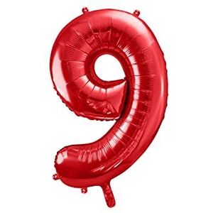 PartyDeco Folieballon voor Hel verjaardagsdecoratie - verjaardag reuzenballon - nummer ""9"" - rood - ballon nummer verjaardag bruiloft Valentijnsdag verrassingsfeest