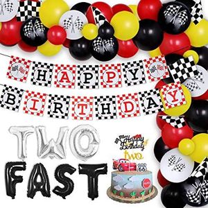 Twee snelle verjaardagsfeestje decoraties raceauto ballon guirlande kit voor 2 jaar oude racewagen verjaardagsfeestje levert