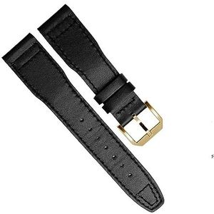 INSTR 20mm 21mm Kalf Lederen Horlogeband voor IWC Pilot Mark XVIII IW327004 IW377714 Horloge Band Bruin Zwart Mannen armband (Color : Black Line Gold, Size : 20mm)