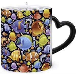 Tropische Marine Fish Coffee Mug 11oz Kleur Veranderende Mokken Hartvormige Handvat Warmtegevoelige Verkleuring Cups