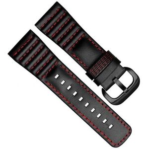 dayeer Echt leer met steken Polshorlogeband Loops horlogeband voor Sevenfriday P3B/01 S2/01 Herenhorlogeband (Color : Black Red, Size : 28mm Silver button)