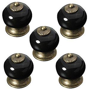Kastknoppen, ladegrepen, 5 stuks mode ronde keramische keukenkast kast lade deurknoppen handgrepen (zwart)