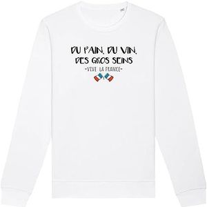Sweatshirt Vive la France, uniseks, gemaakt in Frankrijk, 100% biologisch katoen, cadeau voor verjaardag, French Touch Humor, origineel, grappig, Wit, M