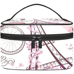 Paris Eiffeltoren Roze Retro Love Bike Hot Ballon Make-up Organizer Bag, Reizen Make-up Tas Organizer Case Draagbare Cosmetische Tas voor Vrouwen en Meisjes Toiletartikelen, Meerkleurig, 22.5x15x13.8cm/8.9x5.9x5.4in