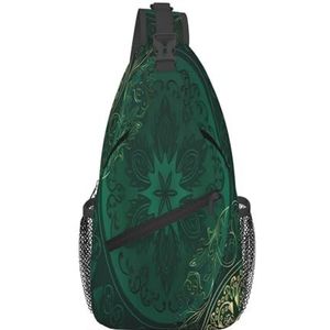 Azure Crossbody-tassen voor dames en heren, geschikt voor sport, hardlopen, reizen, outdoor, heren en dames, Groene Vintage Bloemen, Eén maat, Retro