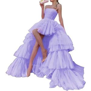 SAMHO Dames Strapless Tule Hoge Lage Baljurk Gelaagde Lange Hoge Lage Zoom Formele Avondjurk Feestjurk MAHL028, Lavendel, 56 NL/Plus