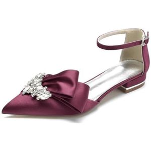 JOEupin Dames puntige teen kristal trouwschoenen voor bruid platte steentjes bruids flats avond prom party jurk schoenen pumps, Bourgondy, 39 EU