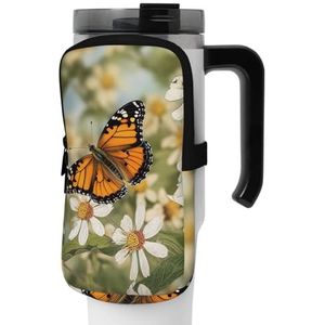 OUSIKA Lente Vlinder Bloemen Print Water Fles Pouch Tumbler Pouch Bag Handheld Sport Drinken Fles Accessoires Tas Rits Pouch Riem Tas voor Mannen Vrouwen, Zwart, M