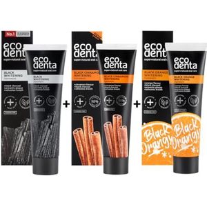 Ecodenta Whitening Tandpasta Set, 3 stuks, 100ml, zwart kooltandpasta, sinaasappelsmaak