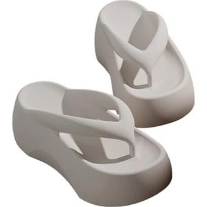 fengqingyunyan0304 Slides, teenslippers met 7 cm dikke zool voor dames, comfortabele zomersandalen voor strand en outdoor, voor dames en heren, wit, 37 EU