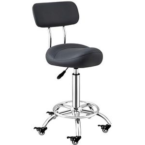 FXLUHAY Behandelingskruk, ergonomische rolzadel-bureaustoel, hefbare hydraulische zadelkruk afsluitbare wielen en voetsteun, schoonheidsspecialiste/mondhygiënist zadelstoel (zwart)