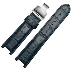 Jeniko Echt lederen horlogeband Compatibel met GC-polsband 22 * 13mm 20 * 11mm Gekerfde band met roestvrijstalen vlindergesp (Color : Blue silver, Size : DIY size)