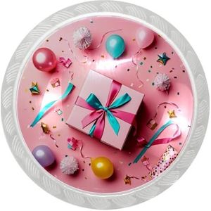 lcndlsoe Elegante ronde transparante kastknop, set van 4, voor kast, woonkamer, kasten, roze geschenkpatroon