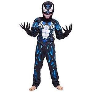 Jongens Venom kostuum 4-6 jaar bodysuit kind superheld jumpsuit 3D print kostuum for Halloween carnaval panty rompertjes rekwisieten (Color : Black, Size : 120~130cm)