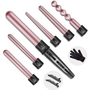 NWOUIIAY Krultangset, 6-in-1 krultang, keramische coating, instelbare temperatuur, krulspelden met lcd-display, voor alle kapsels, krulstyling