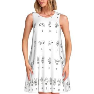 CKGODGF Gebarentaal alfabet print, charmante damesjurk zonder mouwen, knielengte jurk met zakken voor feestjes en vakanties, Zwart, S