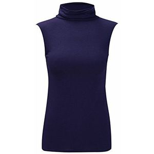 Nieuwe dames polo hals vrouwen plus size mouwloze stretch schildpad hals jersey basics top, marineblauw, 38-40