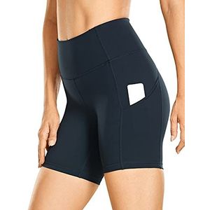 CRZ YOGA Dames Sport Shorts Hoge Taille Tummy Control Shorts met Zijzakken-6"" echte marine XS