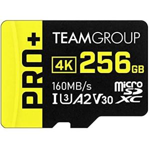 TEAMGROUP A2 Pro Plus Card 256 GB Micro SDXC UHS-I U3 A2 V30, Lezen/schrijven tot 160/110 MB/s voor Nintendo-Switch, Stoomdek, Tabletten, Smartphones met Adapter TPPMSDX256GIA2V3003