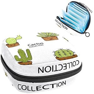 Leuke Cactus Lachende Set Periode Pouch Draagbaar,Tampon Opbergtas voor Maandverband, Meerkleurig, 4.7x6.6x6.6 in/12x17x17 cm