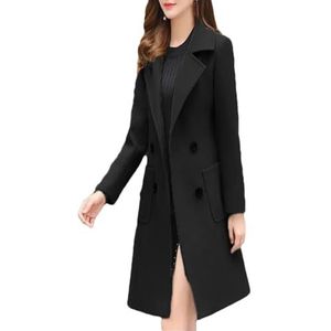 Dvbfufv Vrouwen Winter Elegante Koreaanse Slanke Wollen Jassen Vrouwelijke Mode Solid Wollen Jas, Zwart, L