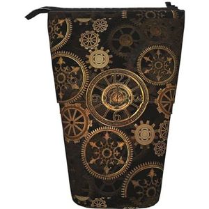 Bxzpzplj Gears Klok Bronzen Eeuw Print Staande Etui Voor Kantoorbenodigdheden Intrekbare Potlood Pouch Potlood Tas Werk, Versnellingen Klok Bronzen Eeuw, Eén maat