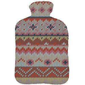 Warmwaterkruik met pullover overtrek 2 liter bedfles met mooie fleece print overtrek rubberen warmwaterkruik met deksel wit boho breien [092]