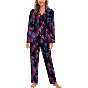 Regenboog Zeepaardje Lange Mouw Pyjama Sets Voor Vrouwen Klassieke Nachtkleding Nachtkleding Zachte Pjs Lounge Sets