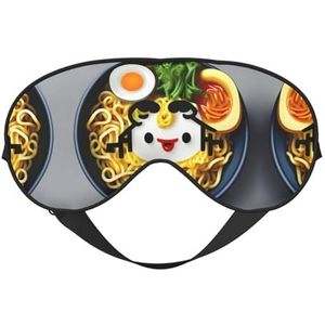 Egg Cup Noodle Ramen Printing Soft Eye Masker, Dubbelzijdige Zachte Oogdekking voor Slaap, Reizen, Yoga, Verstelbare Riem, Blokkeert Licht