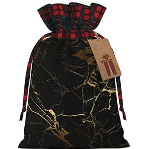 Zwarte en Gouden Achtergrond Gedrukte Herbruikbare Kerst Drawstring Gift Bag Voor Cadeautjes, Kerstmisfeest, Vakantie Decoraties (S/M)